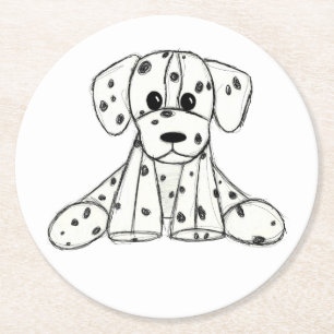 Dalmatian stuffed dog drawing outline simple black round paper coaster