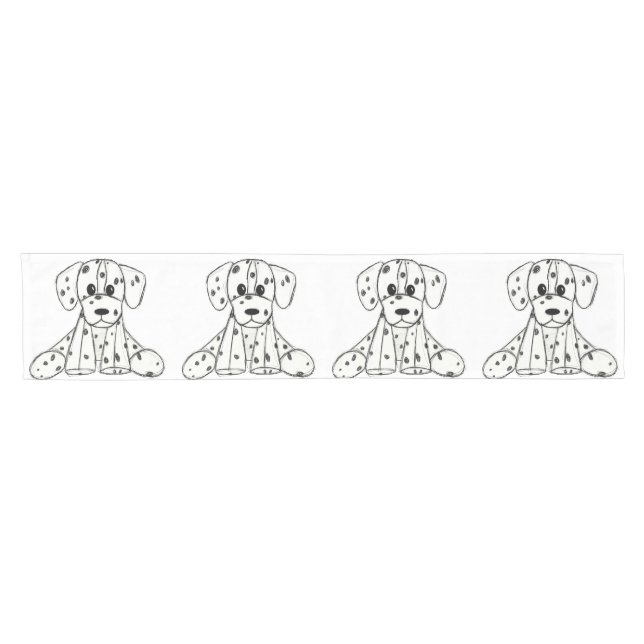 Dalmatian stuffed dog drawing outline simple black short table runner (Horizontal)