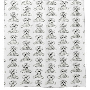 Dalmatian stuffed dog drawing outline simple black shower curtain