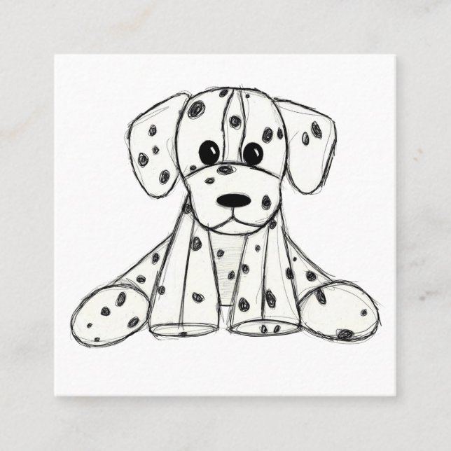 Dalmatian stuffed dog drawing outline simple black square business card (Front)