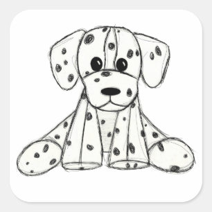 Dalmatian stuffed dog drawing outline simple black square sticker