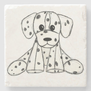Dalmatian stuffed dog drawing outline simple black stone coaster