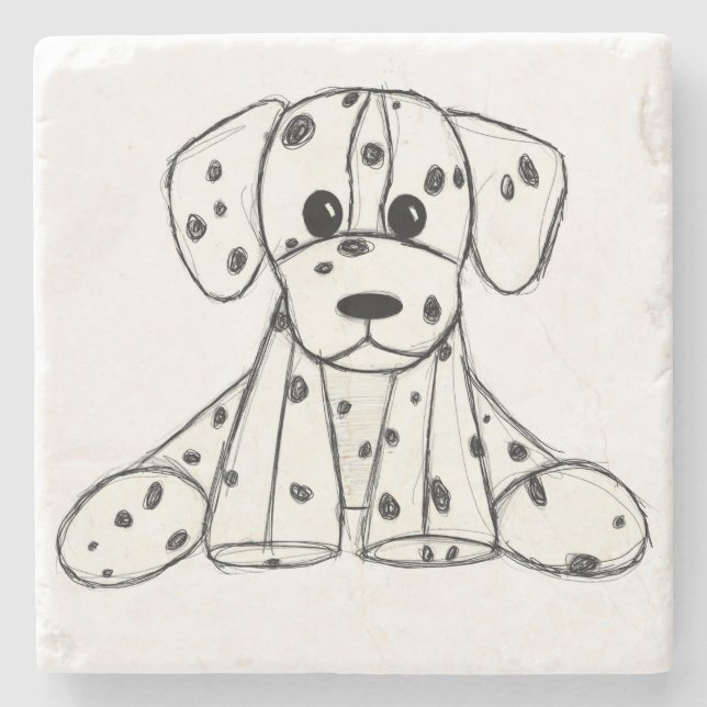 Dalmatian stuffed dog drawing outline simple black stone coaster (Front)