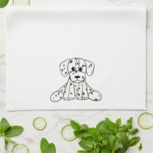 Dalmatian stuffed dog drawing outline simple black tea towel