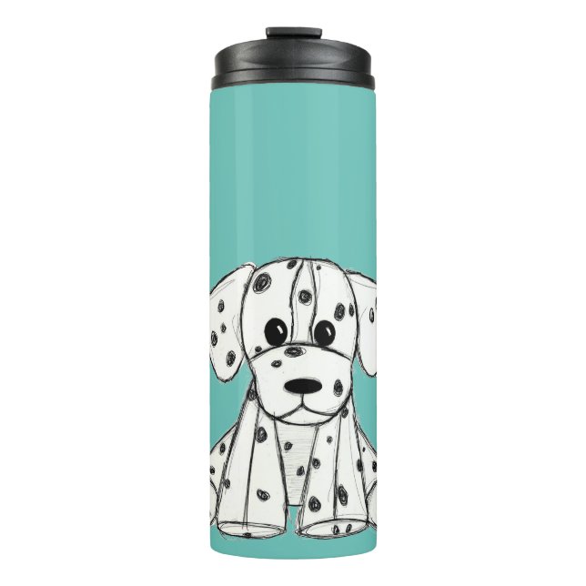 Dalmatian stuffed dog drawing outline simple black thermal tumbler (Front)