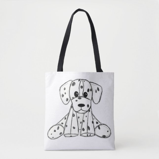 Dalmatian stuffed dog drawing outline simple black tote bag (Front)