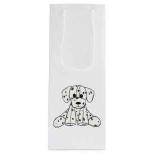 Dalmatian stuffed dog drawing outline simple black wine gift bag