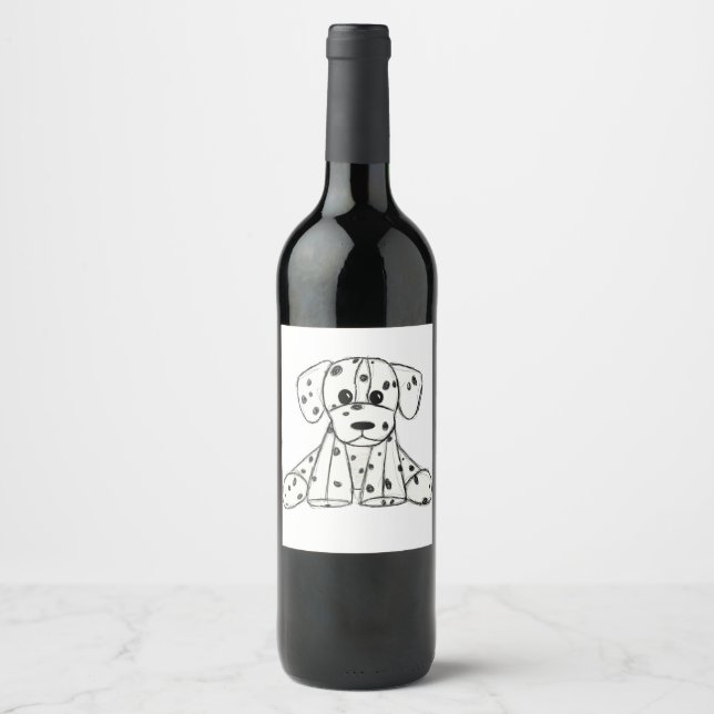 Dalmatian stuffed dog drawing outline simple black wine label (Front)
