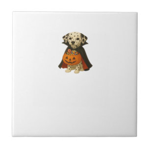 Dalmatian Trick-or-Treat Halloween Dog with Pumpki Ceramic Tile