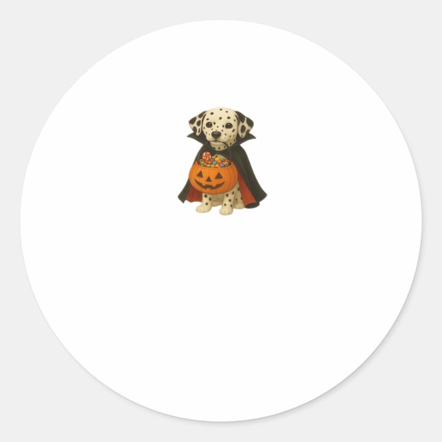 Dalmatian Trick-or-Treat Halloween Dog with Pumpki Classic Round Sticker (Front)