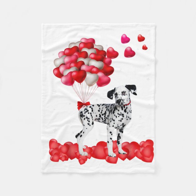 Dalmatian Valentines Day Outfit Heart Dog Lover Fleece Blanket (Front)