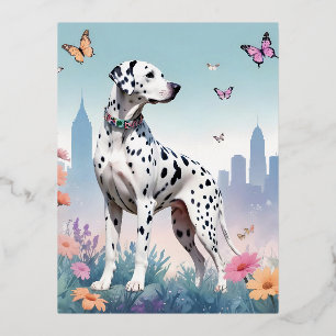 Dalmatian Vintage Animal Nature Environment Decor Foil Holiday Postcard