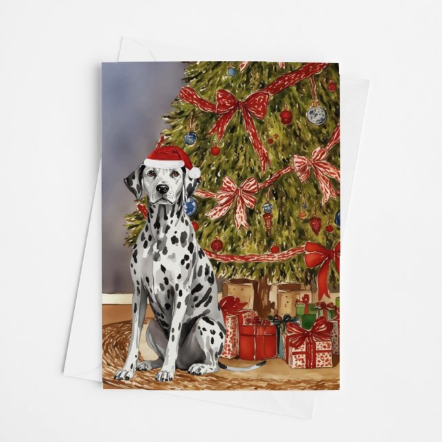 Dalmatian Watercolor Under Christmas Tree Card (Creator Uploaded)