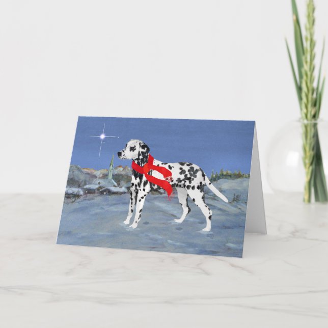 Dalmatian Winter Night Holiday Card (Front)