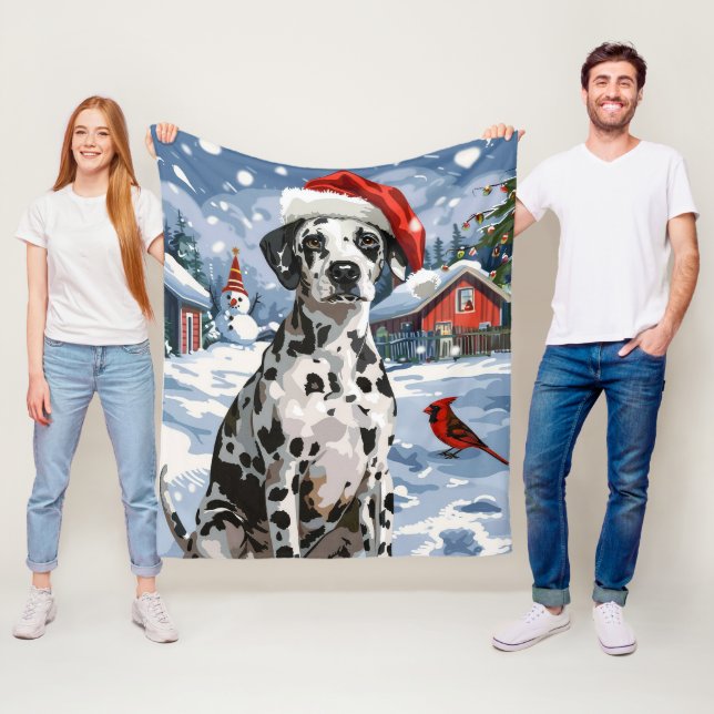 Dalmatian Winter Wonderland Christmas Joy Fleece Blanket (In Situ)