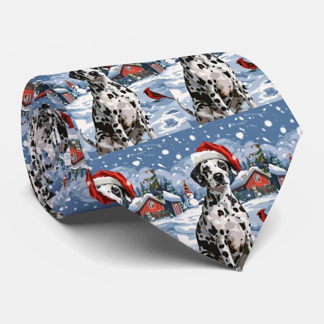 Dalmatian Winter Wonderland Christmas Joy Tie (Rolled)
