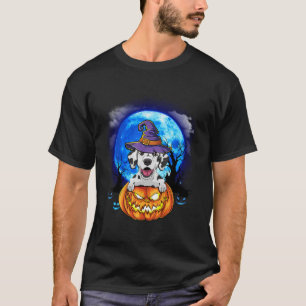 Dalmatian Witch Moon Pumpkin Scary Halloween Dog L T-Shirt