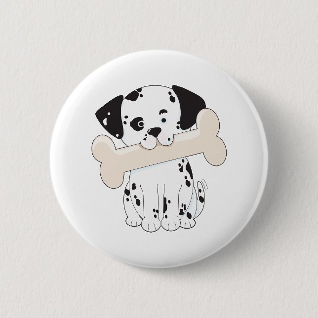 Dalmatian with Bone 6 Cm Round Badge (Front)