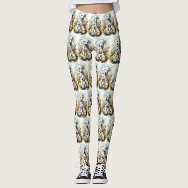 Dalmatian with Easter Eggs Leggings (Front)
