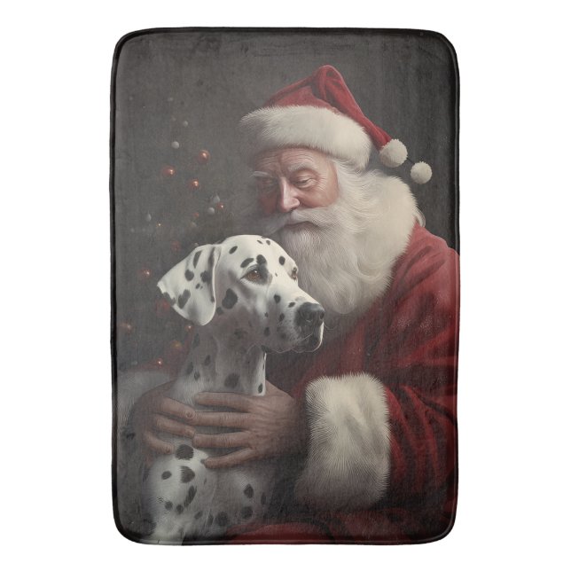 Dalmatian With Santa Claus Festive Christmas Bath Mat (Front Vertical)