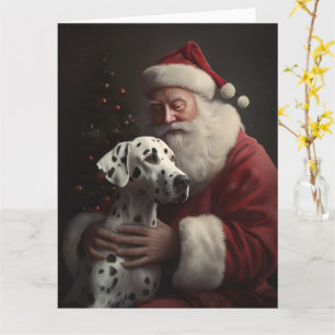 Dalmatian With Santa Claus Festive Christmas Card