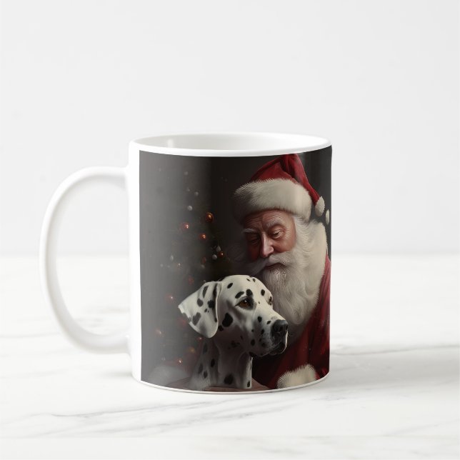 Dalmatian With Santa Claus Festive Christmas Coffee Mug (Left)