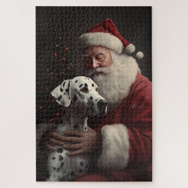 Dalmatian With Santa Claus Festive Christmas Jigsaw Puzzle (Vertical)