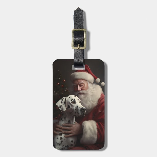 Dalmatian With Santa Claus Festive Christmas Luggage Tag (Front Vertical)
