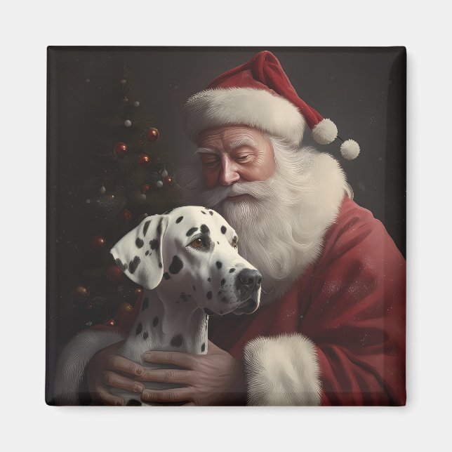 Dalmatian With Santa Claus Festive Christmas Magnet (Front)