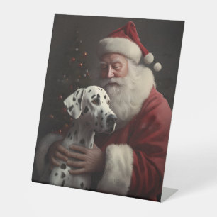 Dalmatian With Santa Claus Festive Christmas Pedestal Sign