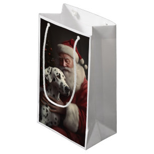 Dalmatian With Santa Claus Festive Christmas Small Gift Bag