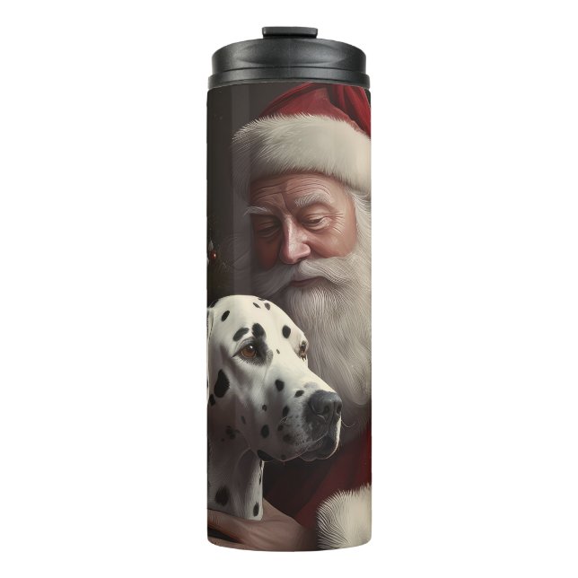 Dalmatian With Santa Claus Festive Christmas Thermal Tumbler (Front)