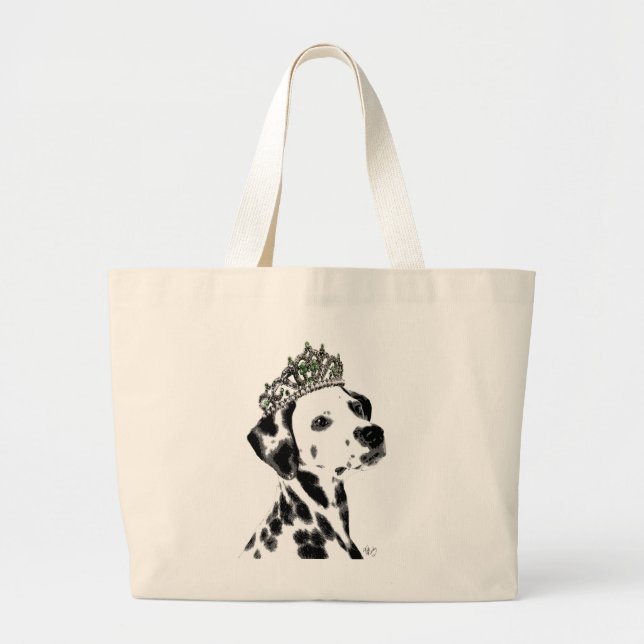 Dalmatian with Tiara 2 Large Tote Bag (Front)