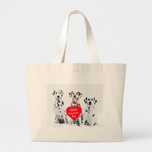 Dalmatians Dog Heart Happy Valentine's Day Large Tote Bag (Front)