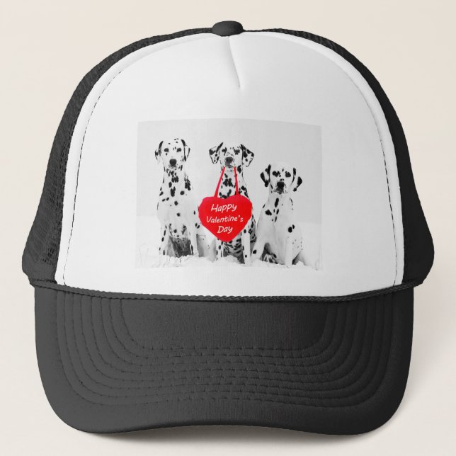Dalmatians Dog Heart Happy Valentine's Day Trucker Hat (Front)