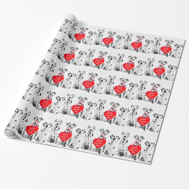 Dalmatians Dog Heart Happy Valentine's Day Wrapping Paper (Unrolled)