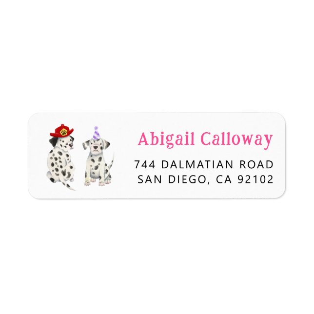 Dalmatians Firefighter Pink Return Address Label (Front)