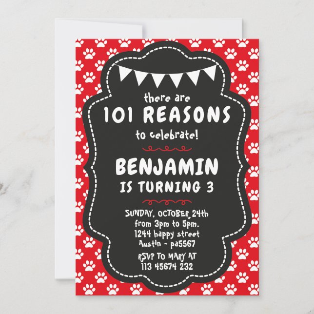 Dalmatians Invitation for Birthday Party Puppy Dog (Front)