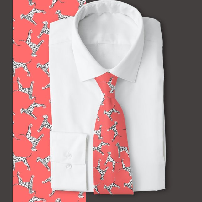 Dalmatians multidirectional  Coral  Neck Tie (Dalmatian dog tie, great for veterinarian, dog lover, pet owner, dog breeder)