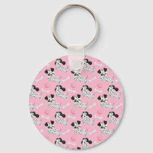 Dalmatians Puppies Black Spots Pink Toy Ball White Key Ring