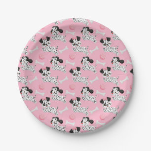 Dalmatians Puppies Black Spots Pink Toy Ball White Paper Plate