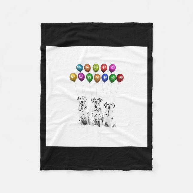 Dalmatians Wishing Happy New Year 2016 _1  Fleece Blanket (Front)