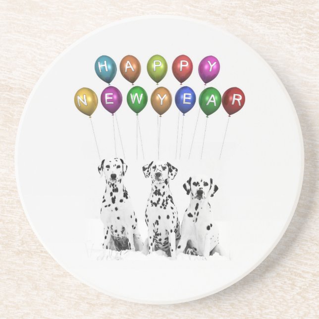 Dalmatians Wishing Happy New Year 2016 Coaster (Front)
