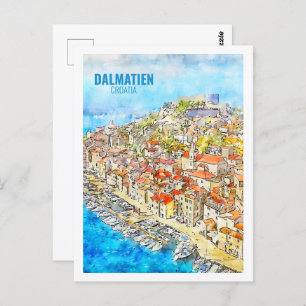 Dalmatien croatia Famous Travel Watercolor Sketch Postcard