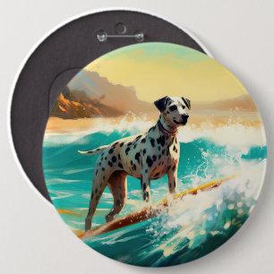 Dalmation Beach Surfing Painting  6 Cm Round Badge