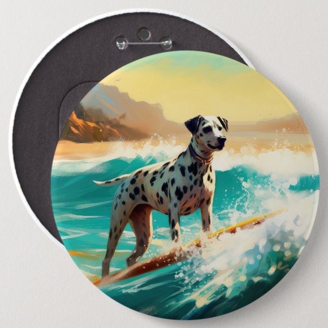 Dalmation Beach Surfing Painting  6 Cm Round Badge (Front & Back)