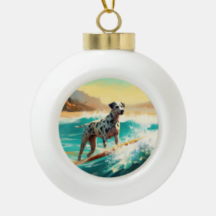 Dalmation Beach Surfing Painting  Ceramic Ball Christmas Ornament