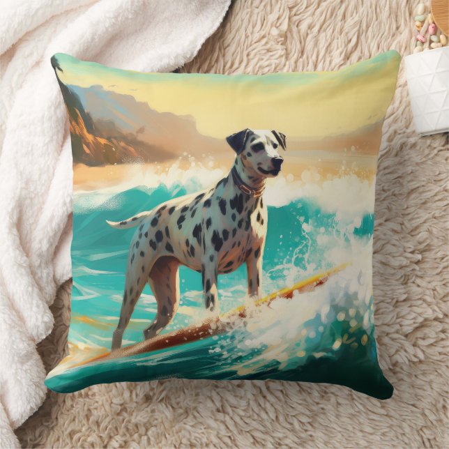 Dalmation Beach Surfing Painting  Cushion (Blanket)