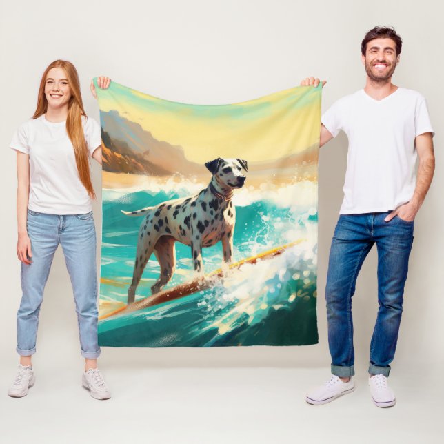 Dalmation Beach Surfing Painting  Fleece Blanket (In Situ)