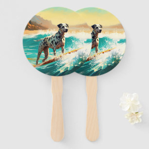Dalmation Beach Surfing Painting Hand Fan